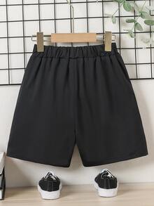 Boys Letter Graphic Contrast Panel Shorts - Black - View 2