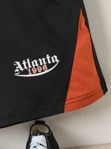 Boys Letter Graphic Contrast Panel Shorts - Black - View 3