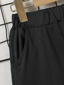 Boys Letter Graphic Contrast Panel Shorts - Black - View 4