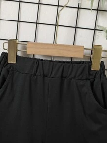 Boys Letter Graphic Contrast Panel Shorts - Black - View 5