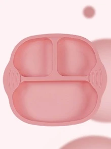 1pc Silicone Plate, Pink 3-grid Dinner Plate For Kitchen - Pink - View 1