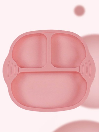 1pc Silicone Plate, Pink 3-grid Dinner Plate For Kitchen
