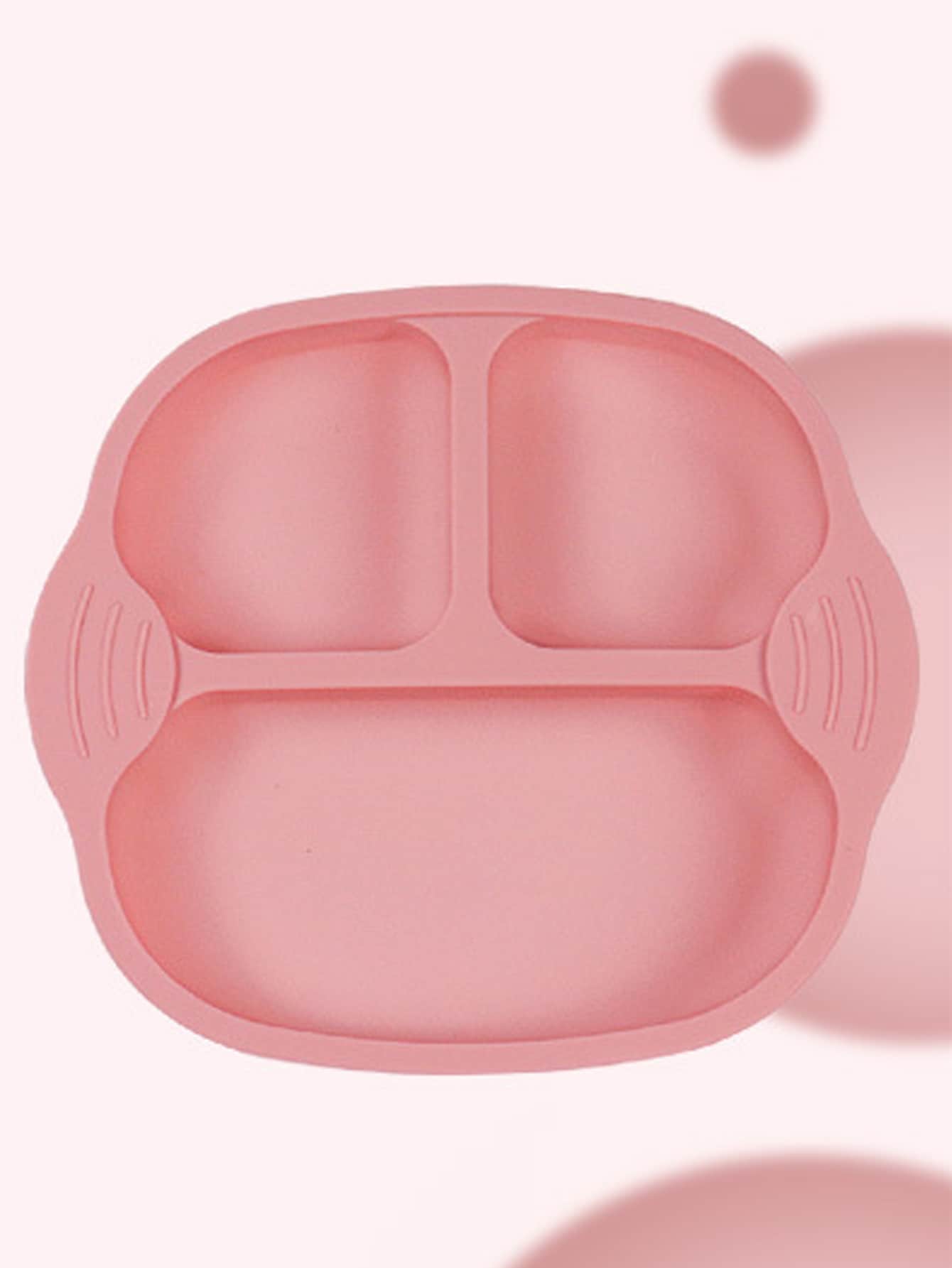 1pc Silicone Plate, Pink 3-grid Dinner Plate For Kitchen - Pink - View 1