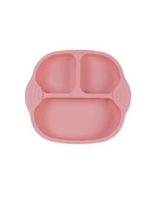 1pc Silicone Plate, Pink 3-grid Dinner Plate For Kitchen - Pink - View 3