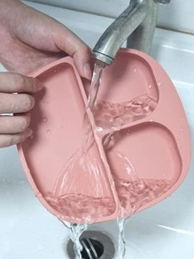 1pc Silicone Plate, Pink 3-grid Dinner Plate For Kitchen - Pink - View 4