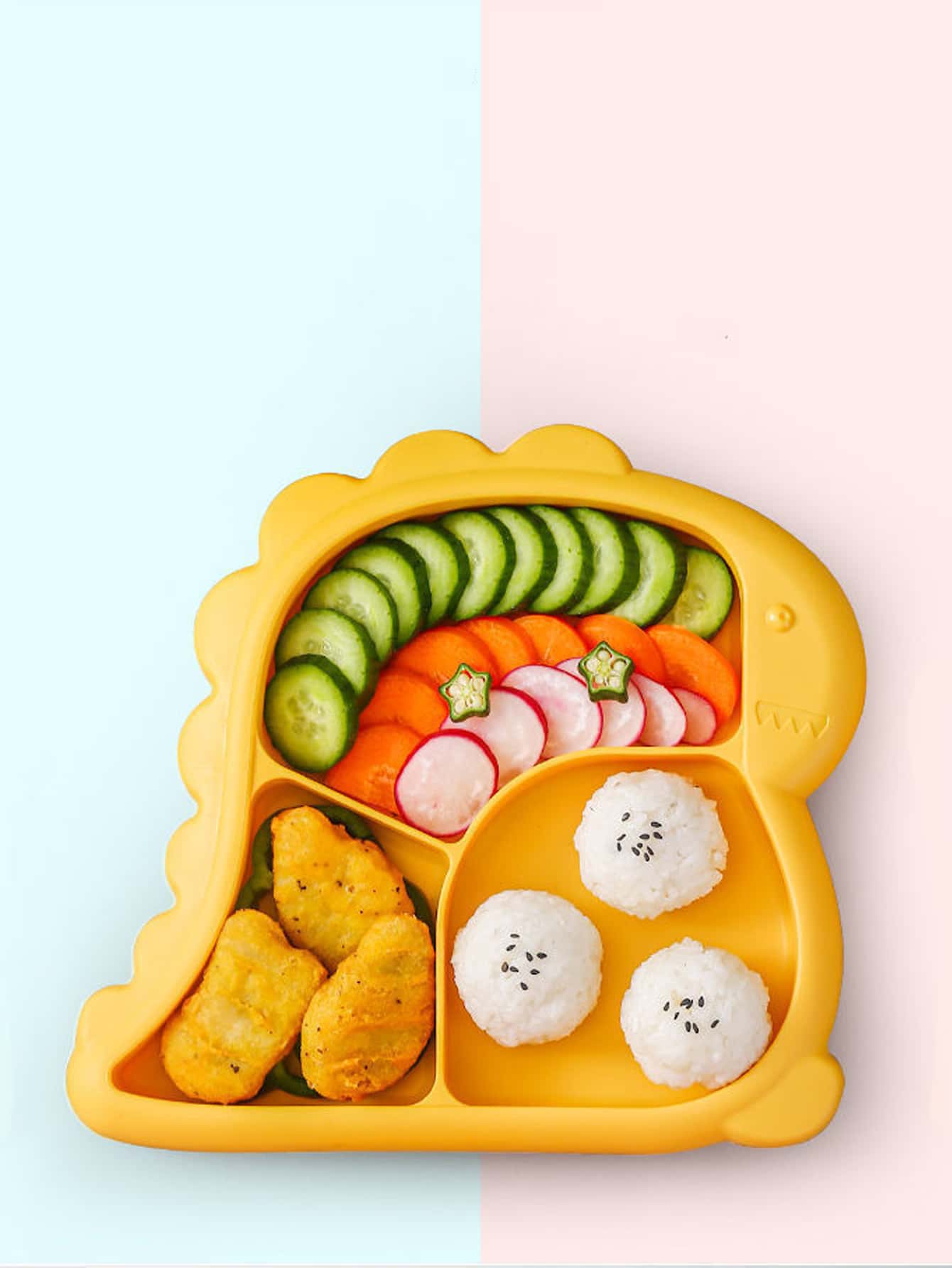 1入組PP盤子可愛黃色恐龍設計3格廚房餐盤 - 黃色 - 查看 1