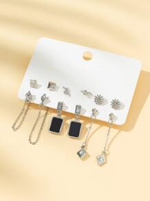 6對/套水鑽裝飾耳環 - 銀色 - 查看 2