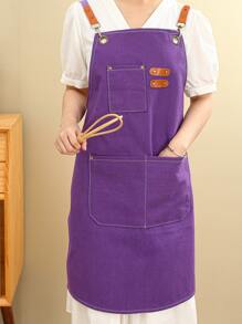 1pc Purple Apron, Polyester Waterproof Thickened Chef Apron For Household - Purple - View 1