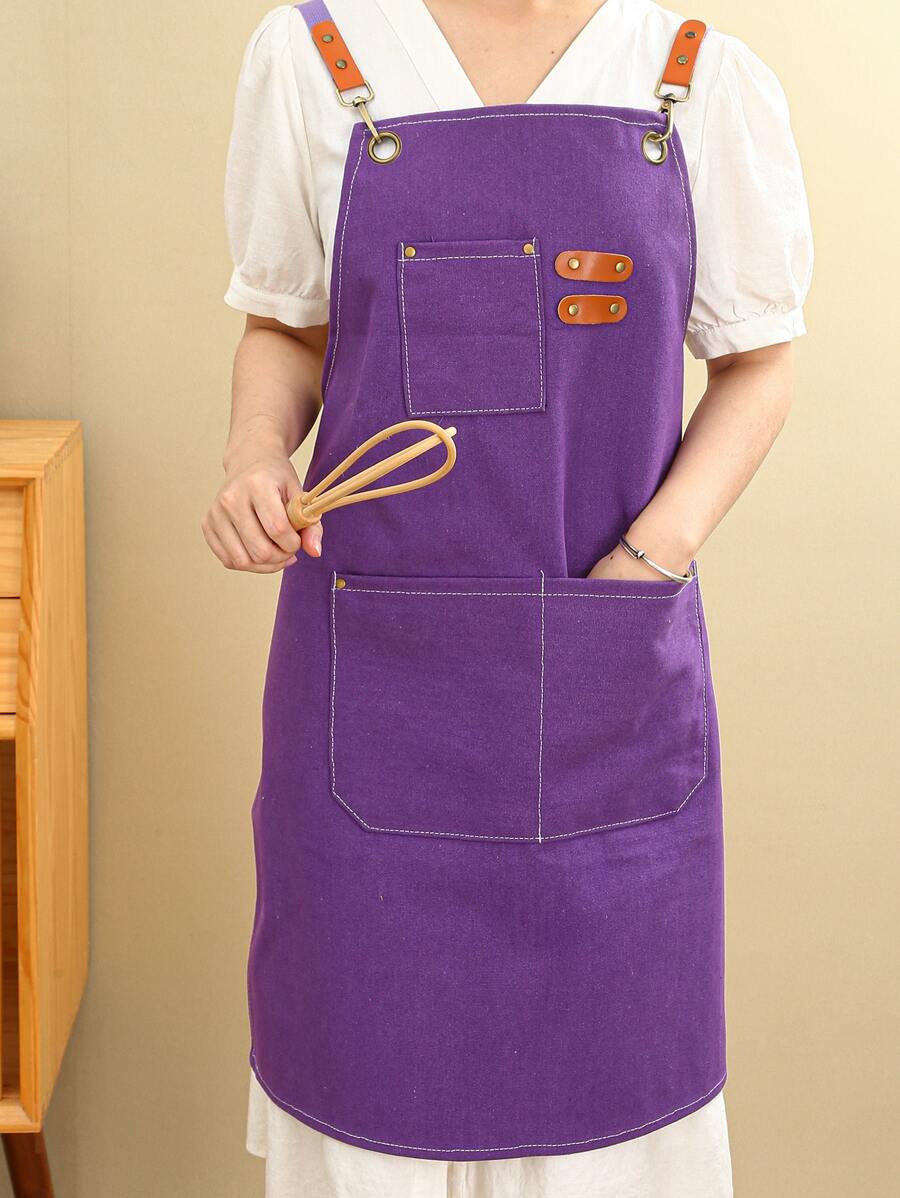 1pc Purple Apron, Polyester Waterproof Thickened Chef Apron For Household - Purple - View 1
