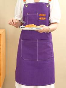 1pc Purple Apron, Polyester Waterproof Thickened Chef Apron For Household - Purple - View 3