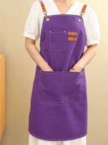 1pc Purple Apron, Polyester Waterproof Thickened Chef Apron For Household - Purple - View 4