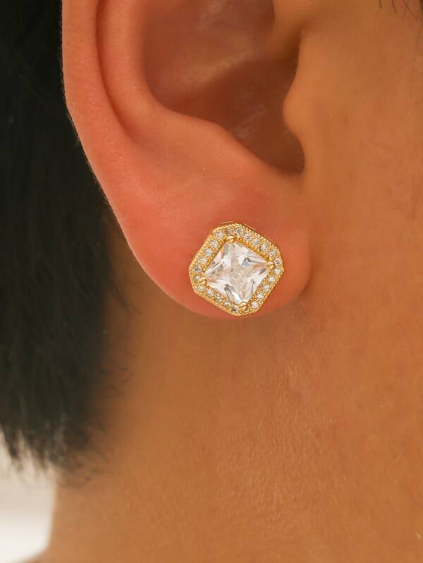 Fashionable And Popular Men Cubic Zirconia Decor Stud Earrings Copper For Jewelry Gift And For A Stylish Look