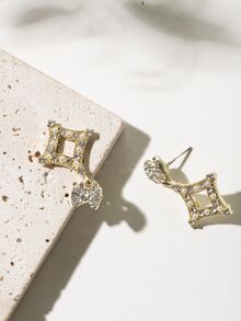 Rhinestone & Faux Pearl Decor Geometric Drop Earrings - Multicolor - View 2