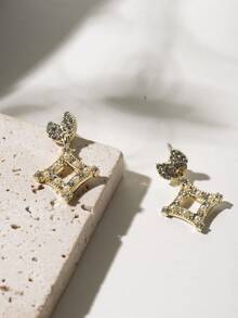 Rhinestone & Faux Pearl Decor Geometric Drop Earrings - Multicolor - View 5