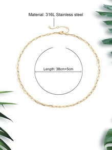 1 件简约不锈钢长锤十字链项链女士款 - 金黃色 - 查看 4