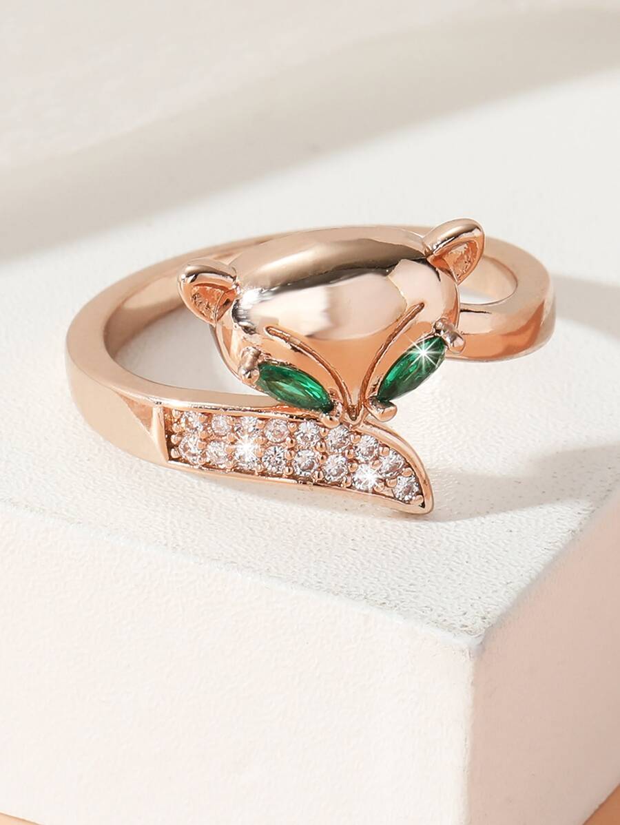 方晶鋯石裝飾狐狸設計纏繞式戒指 - 彩色 - 查看 1