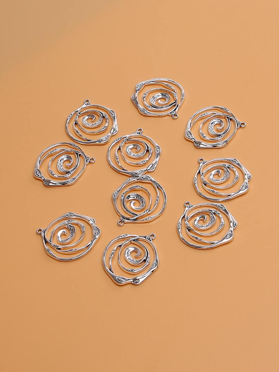 10pcs/set Hollow Out Round DIY Pendant - Silver - View 1