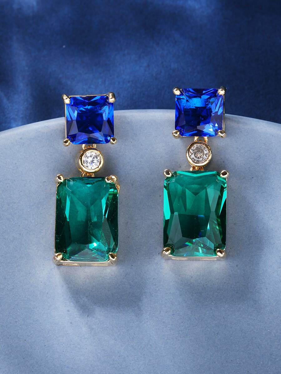 Bông tai thả hình học khối Zirconia - Nhiều màu - Xem 1