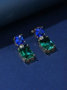 Bông tai thả hình học khối Zirconia - Nhiều màu - Xem 2