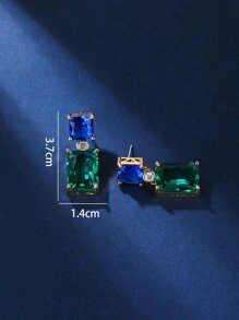 Bông tai thả hình học khối Zirconia - Nhiều màu - Xem 3