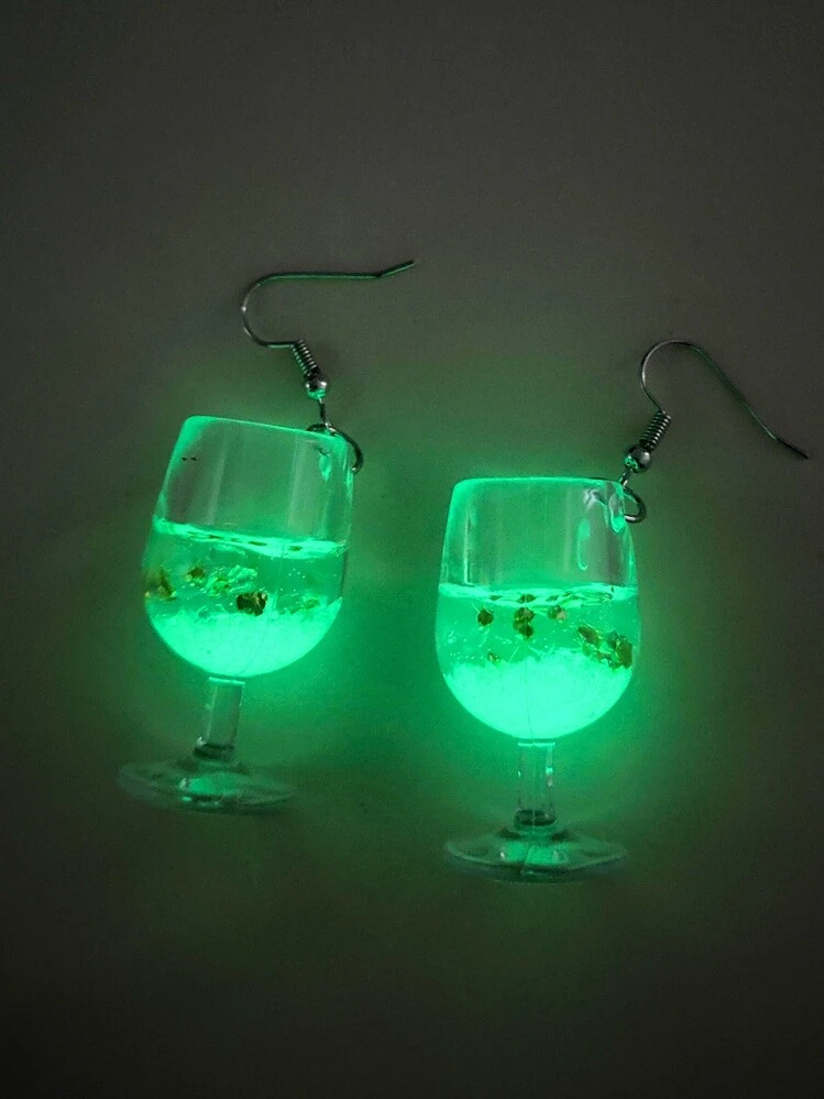 Pendientes largos brillante en oscuro copa - Verde - Añade 1