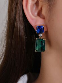 Bông tai thả hình học khối Zirconia - Nhiều màu - Xem 4