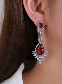 1 對奢華高端方晶鋯石吊墜耳環搭配時尚服飾,適合節日和生日禮物 - 紅色 - 查看 3
