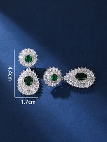 1對立方氧化鋯吊墜耳環,時尚女性裝扮和場合配件 - 綠色 - 查看 3