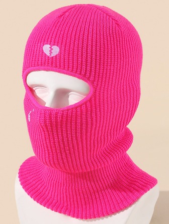 Gorro De Lana Para Mujer Con Patrón De Corazón Y Mascarilla Facial