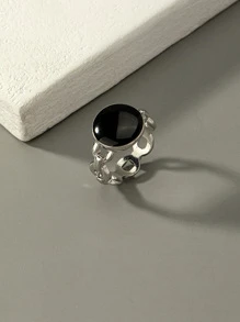 Men Round Decor Ring - Silver - View 2