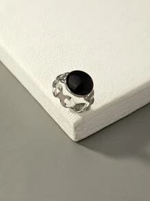 Men Round Decor Ring - Silver - View 3