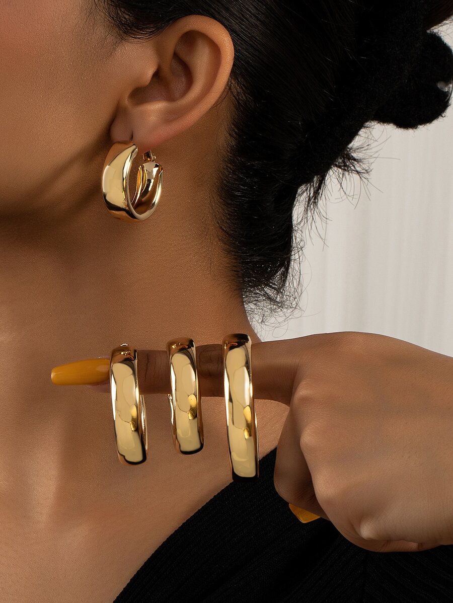 4pairs/set Minimalist Hoop Earrings - Yellow Gold - View 1