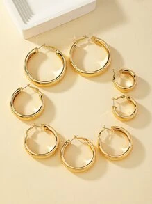 4pairs/set Minimalist Hoop Earrings - Yellow Gold - View 2