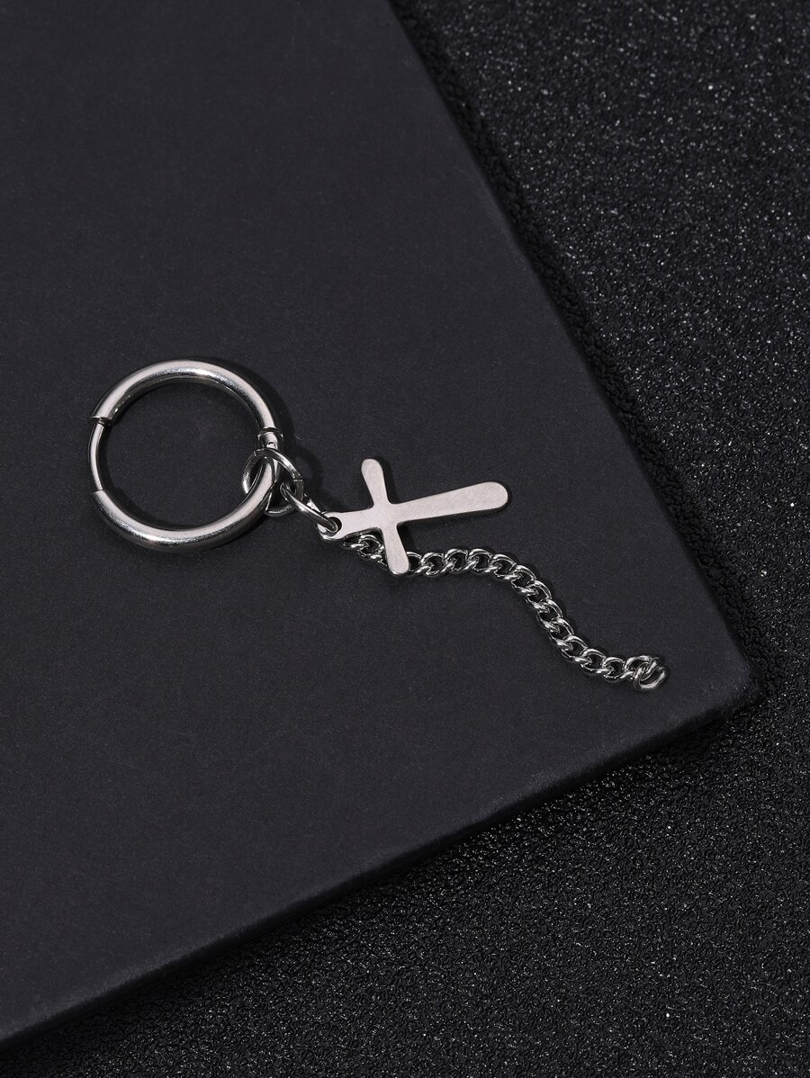 1 Piece Men's Stainless Steel Cross Chain Pendant Fashion Earrings - Silver - View 1