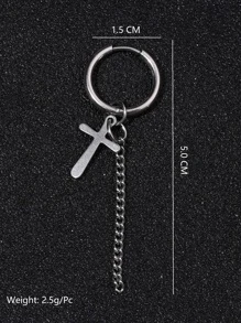 1 Piece Men's Stainless Steel Cross Chain Pendant Fashion Earrings - Silver - View 3