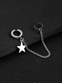 1pc Men Star Decor Ear Cuff Stainless Steel Punk Hip Pop Style, For Jewelry Gift And Party - Silver - View 1