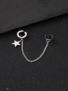 1pc Men Star Decor Ear Cuff Stainless Steel Punk Hip Pop Style, For Jewelry Gift And Party - Silver - View 2