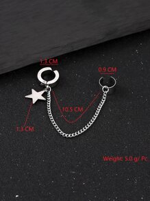 1pc Men Star Decor Ear Cuff Stainless Steel Punk Hip Pop Style, For Jewelry Gift And Party - Silver - View 3