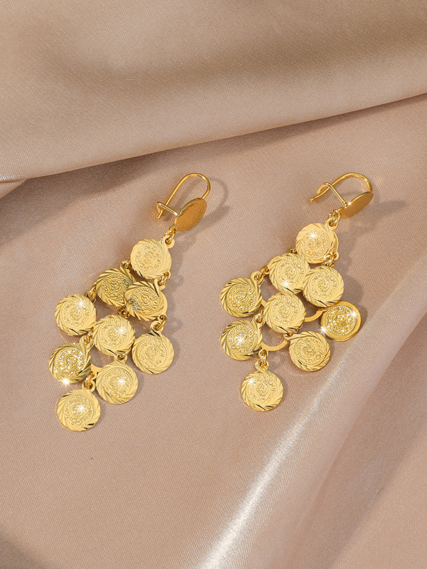 1 Pair Personalized Plated Vintage Coin Tassel Long Earrings, Suitable For /Saudi Arabian Women Daily, Party, Banquet Jewelry Gift