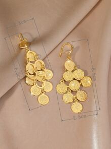 1 Pair Personalized Plated Vintage Coin Tassel Long Earrings, Suitable For /Saudi Arabian Women Daily, Party, Banquet Jewelry Gift