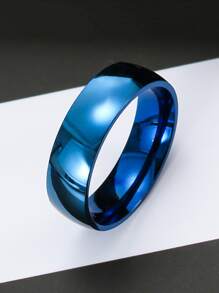 1入組休閒不銹鋼極簡戒指適合男士女士日常裝飾 - 藍色 - 查看 1