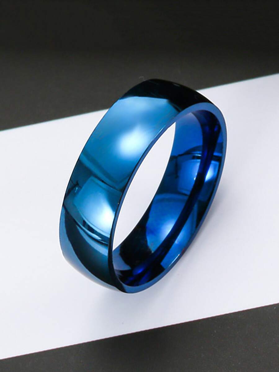 1入組休閒不銹鋼極簡戒指適合男士女士日常裝飾 - 藍色 - 查看 1