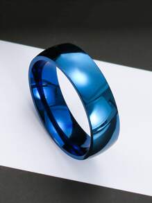 1入組休閒不銹鋼極簡戒指適合男士女士日常裝飾 - 藍色 - 查看 2