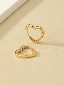 Heart Shaped Hoop Earrings Valentines - Yellow Gold - View 2