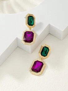 1雙彩色矩形耳環,時尚女士百搭首飾類,感恩節禮品,派對和蒐集耳環 - 彩色 - 查看 4