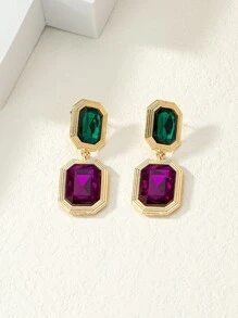 1雙彩色矩形耳環,時尚女士百搭首飾類,感恩節禮品,派對和蒐集耳環 - 彩色 - 查看 5