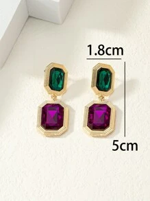 1雙彩色矩形耳環,時尚女士百搭首飾類,感恩節禮品,派對和蒐集耳環 - 彩色 - 查看 6