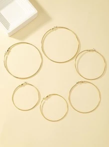 3對/套極簡圓耳環 - 金黃色 - 查看 2