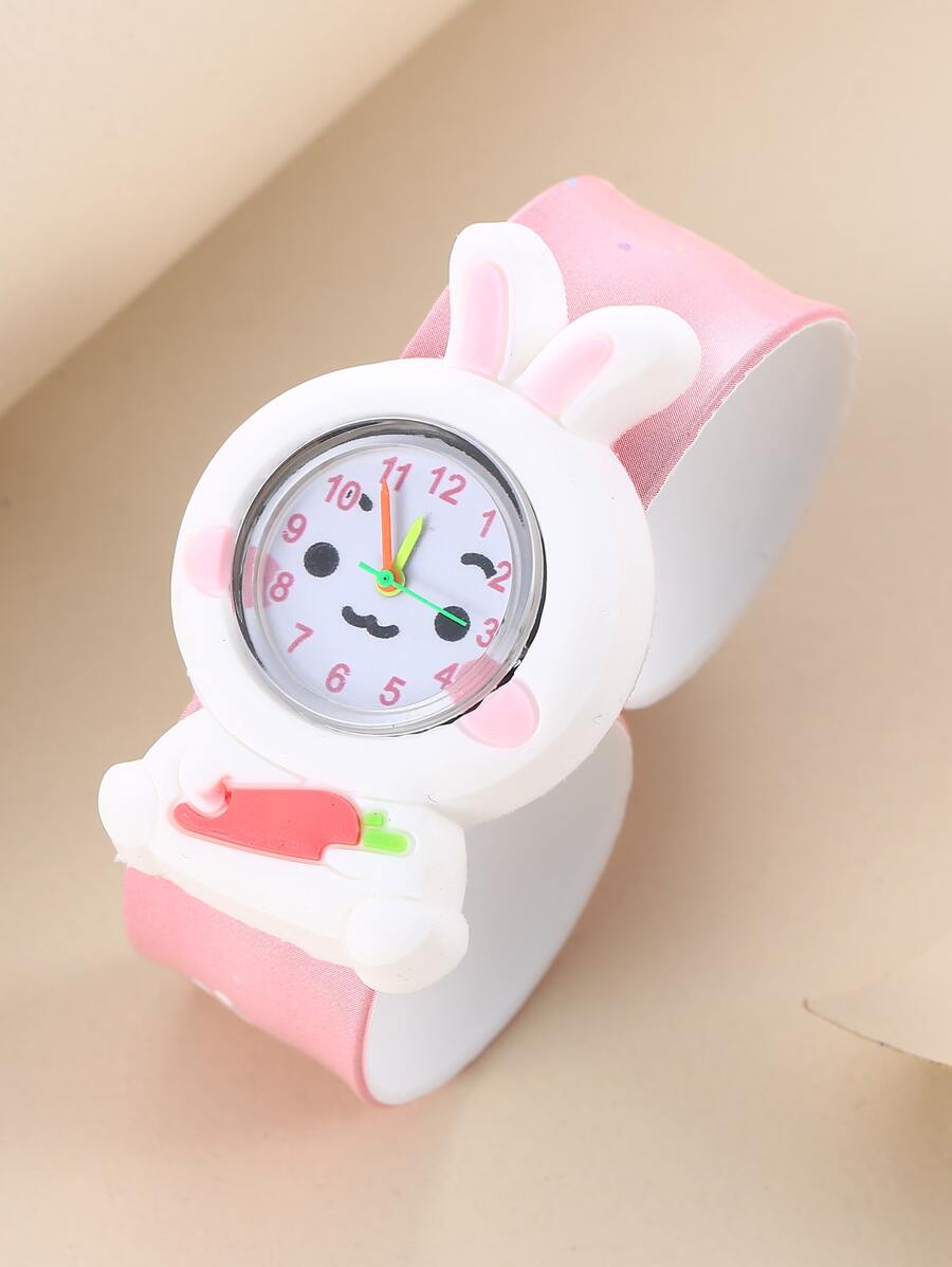 1 件/套儿童卡通兔子设计拍击手表硅胶石英腕表，适合生日礼物、万圣节礼物