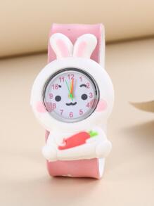 1 件/套儿童卡通兔子设计拍击手表硅胶石英腕表，适合生日礼物、万圣节礼物